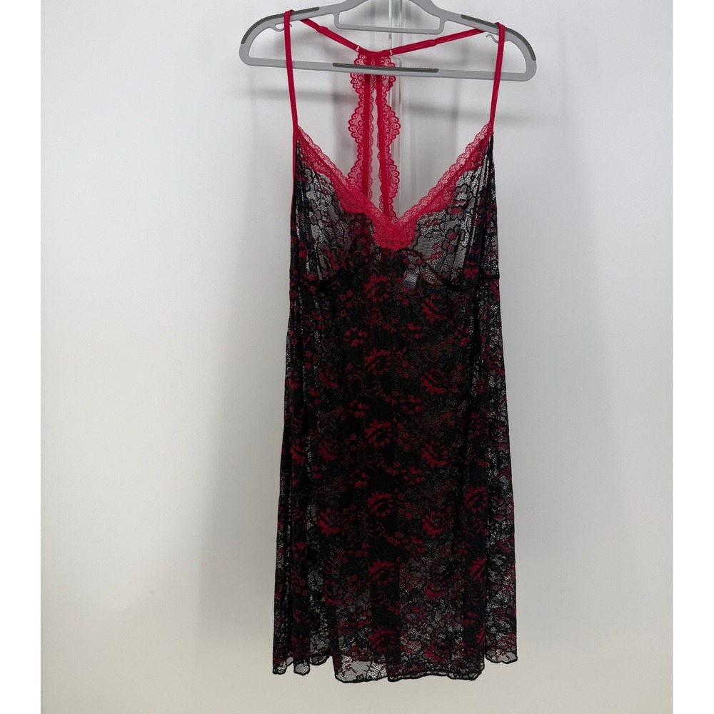 Secret Treasures Chemise Women 3X Black Red Floral Lace Racerback Goth Nightgown